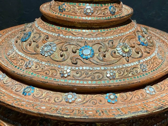 Antique Box Burma Burmese Painted Dragon Tayo Lacquer Asian Large Wood Rare 20th 3