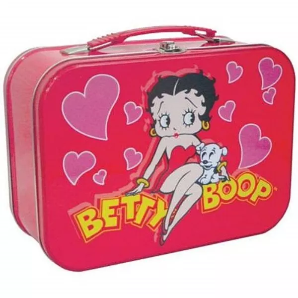 Betty Boop and Pudgy Pink with Hearts Tin Tote Lunchbox NEW UNUSED