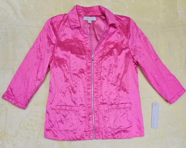 Womens Laura Ashley Metallic Pink 3/4 Zip Up Sleeve Lightweight Jacket Size M