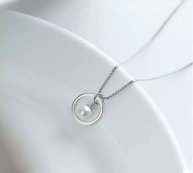 Super Adorable Silver SP Pearl Bead Pendant Chain Necklace