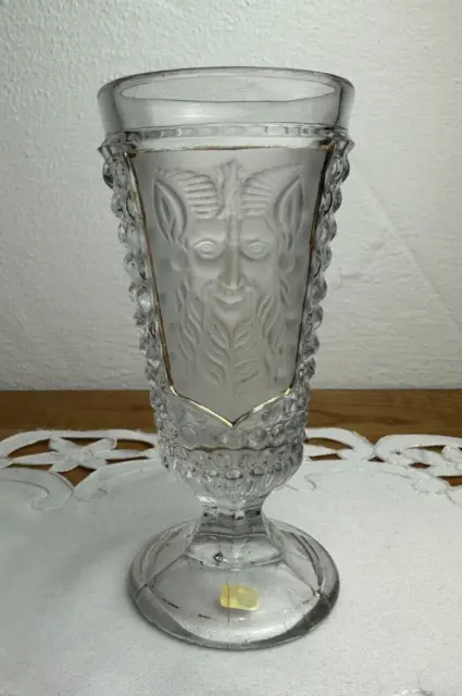 S. Reich & Co. Pressglas Satyrkopf Antike Kristallglas Fußbecher um 1880 Wien
