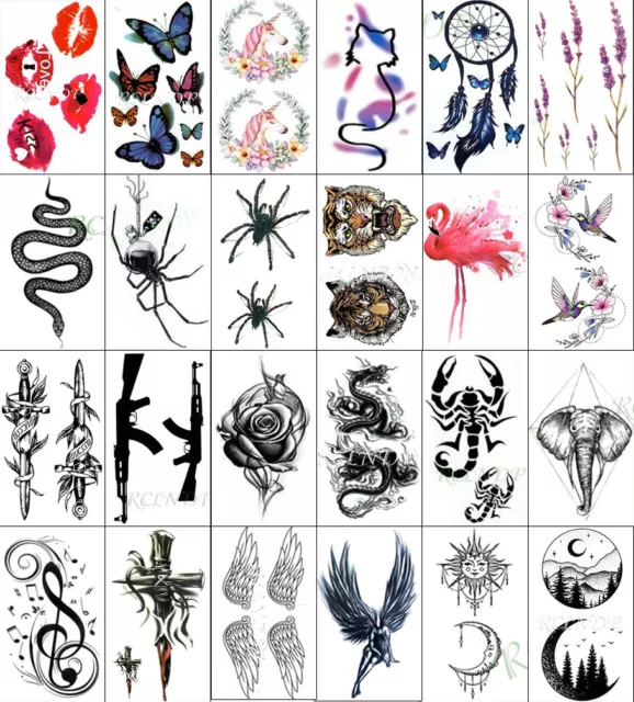 TATTOO TEMPORARY ANIMALS Flowers Fake Sticker Adults Men Women Kids 65