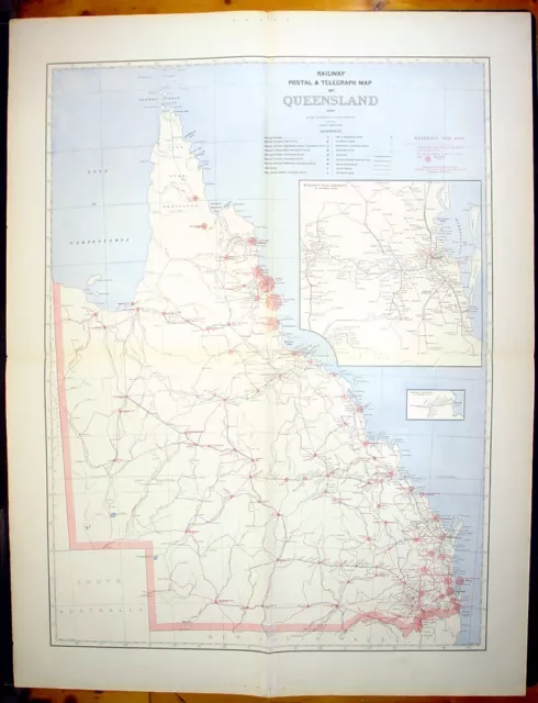 1888 Pic Atlas Large Antique Map Queensland, Railway