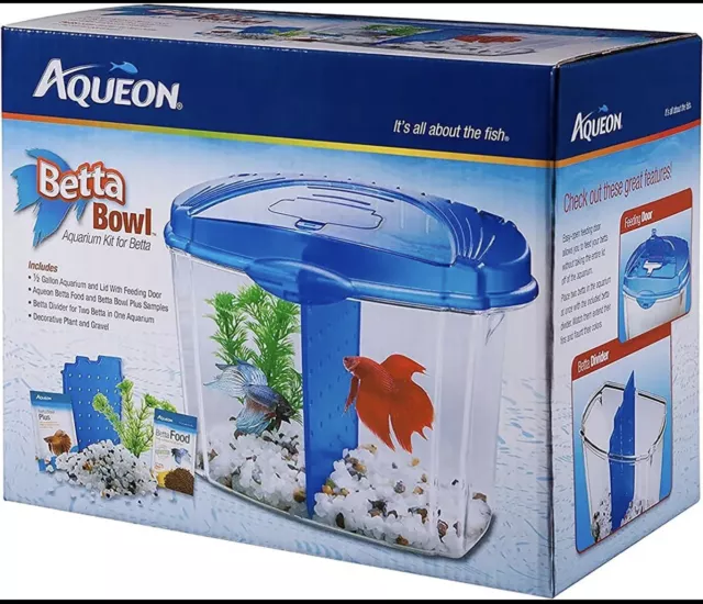Aqueon Betta Bowl Aquarium Fish Tank Kit, Blue, Half Gallon