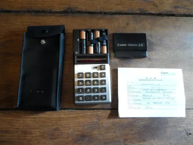 Vintage CANON Palmtronic LE-83 Calculator with Case & Guarantee Certificate 1975