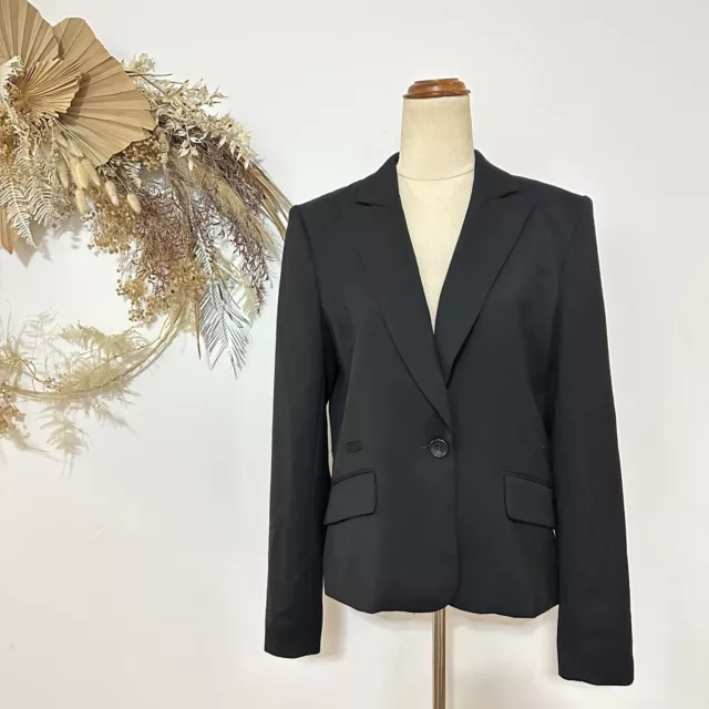 Cue  Womans Black Fitted Blazer Jacket  Corporate Work Wear Button Up Size 12