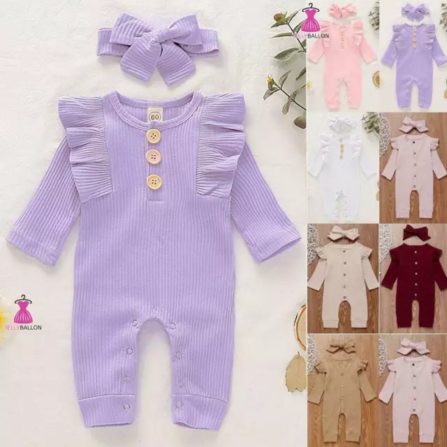 Newborn Baby Girls Knitted Jumpsuit Romper Bodysuit Headband Set Outfits Clothes