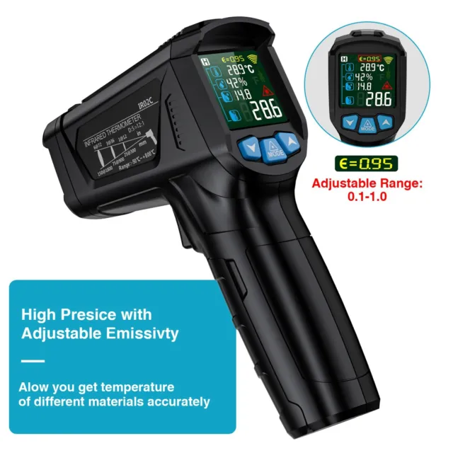 Digital Infrared Thermometer Humidity Temperature Non-contact Laser Industrial