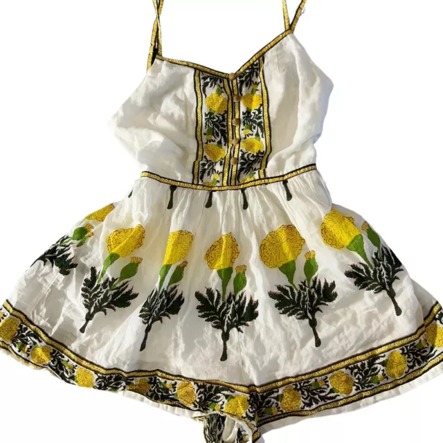 URBAN OUTFITTERS ROMPER White Yellow Floral Wood Buttons Button Down ...