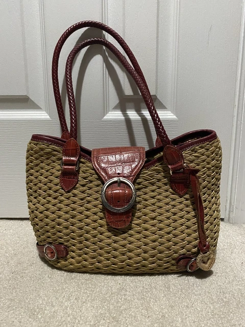 BRIGHTON Woven Braided Straw Rattan Tote Bag Purse Red and Tan