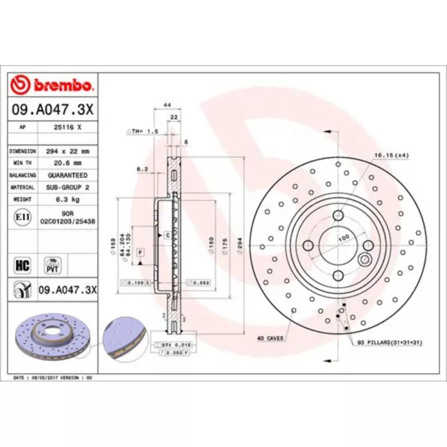 Bremsscheibe BREMBO XTRA LINE BREMBO 09.A047.3X, 1 Stück