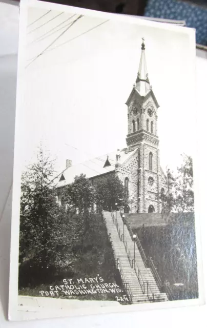 1958 PORT WASHINGTON WISCONSIN Wi., RPPC Real Photo Postcard of St Mary's Church