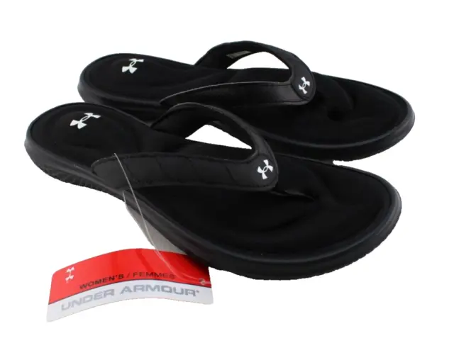 New UNDER ARMOUR Size 11 Marbella VII Black/White Logo Flip Flop Women's Sandals