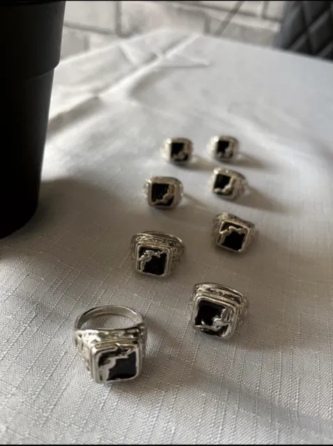 Silver Signet Ring, Chunky Stainless Steel, Small Black Gemstone, For Men Women