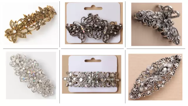 Hair Barrette Clip French clips barrettes slides VINTAGE clip Diamante Crystal