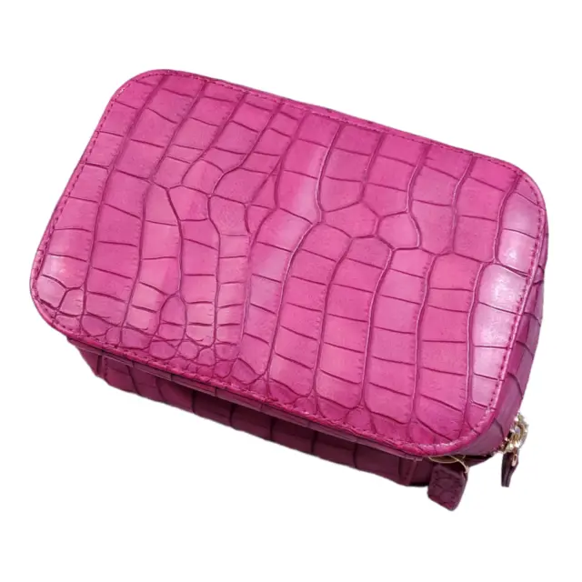 Trish McEvoy Makeup Planner Cosmetic Travel Case Bag Pink Croc Embossed Zipper