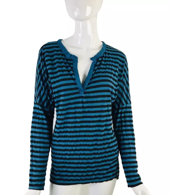 Michael Stars Womens One Size Long Sleeve Split V-Neck Tab Sleeves Stripe