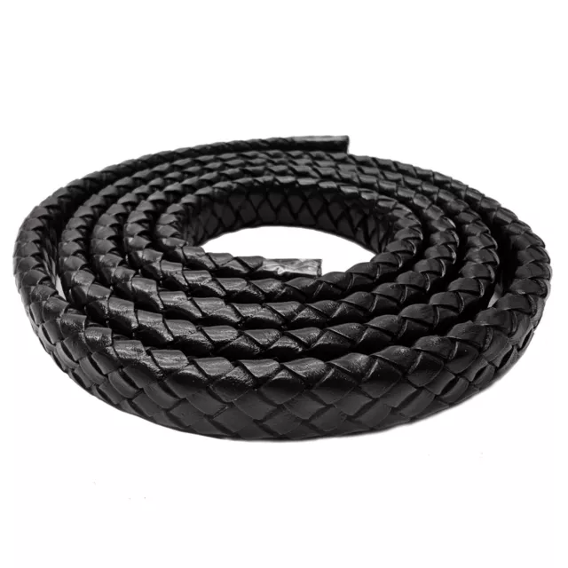 Lederband geflochten Oval | Länge: 1 Meter |  12 mm x 6 mm | Schwarz