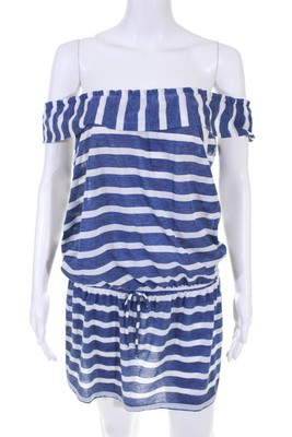 Splendid Womens Striped Off Shoulder Mini Dress Blue White Size M