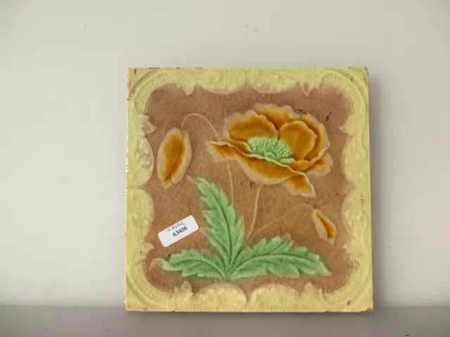 Antique Ceramic Tile Vintage Floral Art Nouveau Flowers Old Leaf