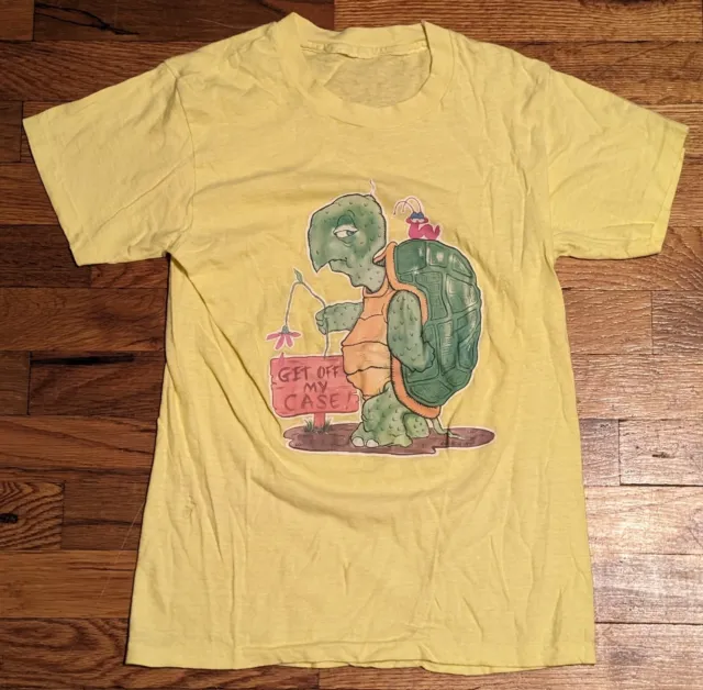 VTG Turtle Shirt - Roach 1975 Transfer XS? - Retro Yellow 1970s Single Stitch