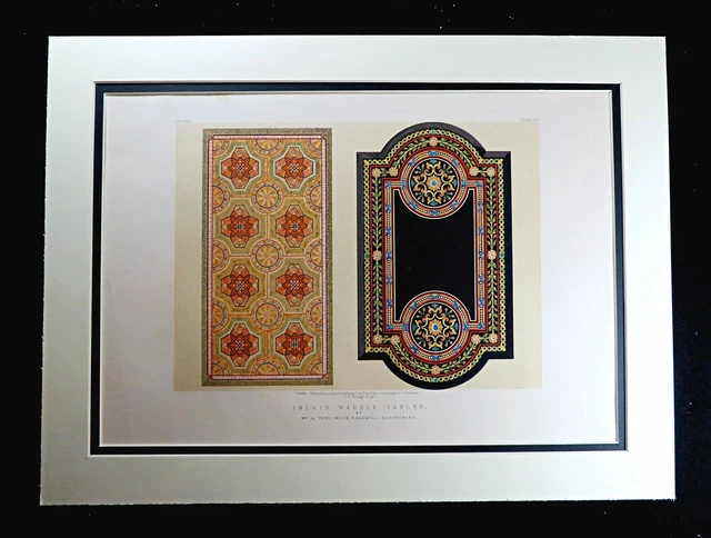 Pietra dura Inlaid Marble Table Micro Mosaic Work Victorian Antique Print 1862