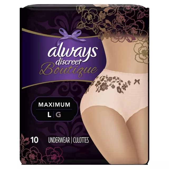 Always Discreet Boutique Incontinence Underwear for Women, Large, 10 Count