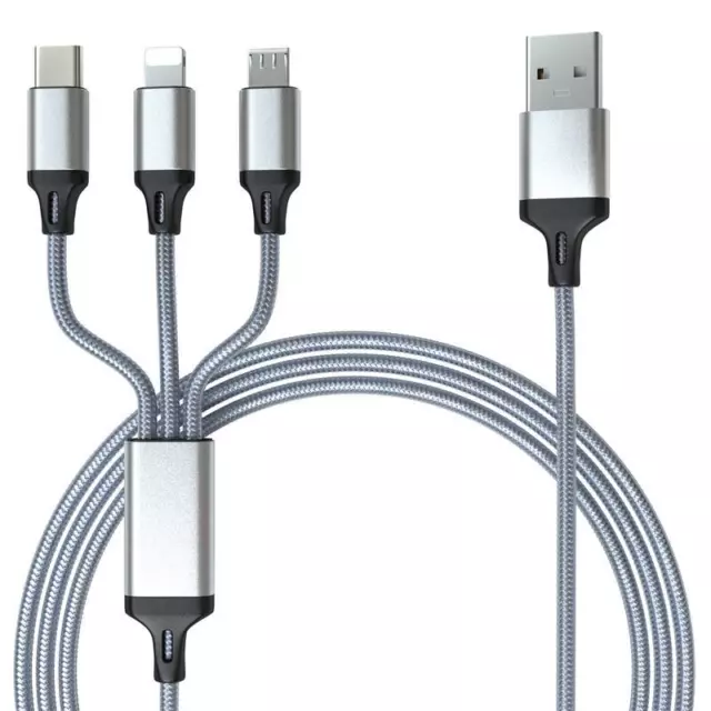 1,2m Multi USB Ladekabel 3in1 Typ-C Micro IPhone Kabel Huawei Weiß