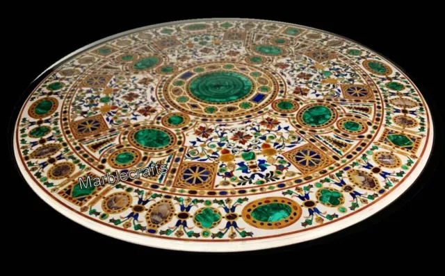 Inlaid with Natural Pattern Restaurant Table Top Round White Marble Dining Table