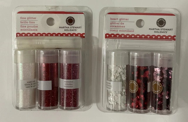 MARTHA STEWART Brillo 3 Viales Fino + 3 Corazón Brillo San Valentín Rojo Blanco Rosa