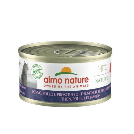 Almo Nature HFC 70 Cibo Umido per Gatti - Tonno Pollo e Prosciutto - 12x70 gr