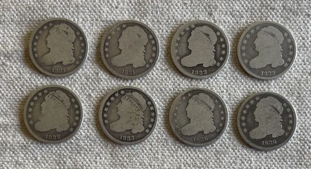 Lot Of 8 Capped Bust Dimes