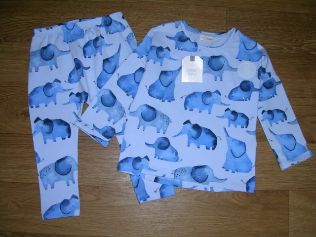 BNWT NEXT Boys Blue ELEPHANTS Cotton Pyjamas Set Age 0-3 Months NEW