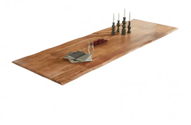Baumkanten-Tischplatte 200(300)x100 cm Natur + Ansteckplatten B-Ware 42059