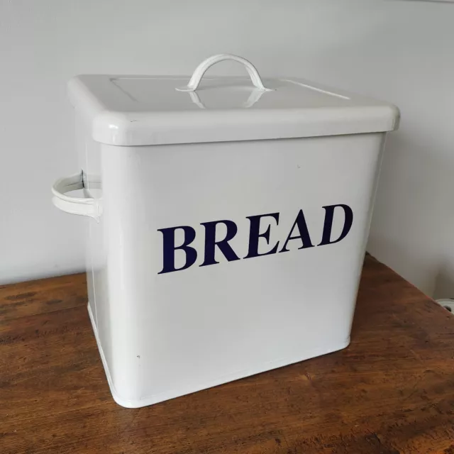Quality Vintage Repro Off-White Enamelled Large Bread Bin Retro Kitchenalia