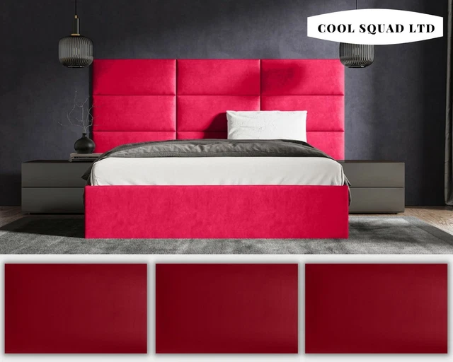 Cabecera de paneles de pared tapizados de felpa suave rojo de lujo