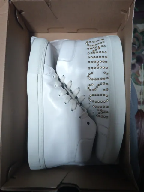 Moschino Logo Leather High-top Sneaker White Athletic NEW Women's size 8 (38 EU)