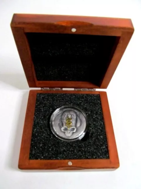 2018 Carved Skull-Clade Mortis Poland Mint 1 Oz. .999 Silver 666 Pieces