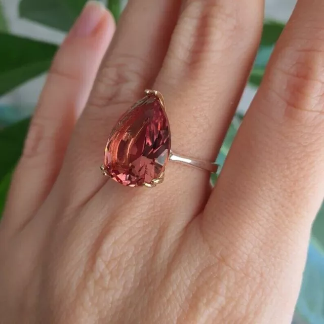 Natürlich Padparadscha Saphir 14 K Weiss Gold Handgemacht Ring Geschenk Für Frei 3