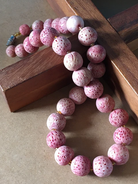 Collier Vintage En Perles De Corail Rose Véritable - 1mm - Bijou Ancien - Bon État