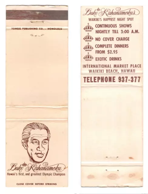 1960 Matchbook ~ early DUKE KAHANAMOKU's Tongg Publishing Co. ~ Honolulu HAWAII