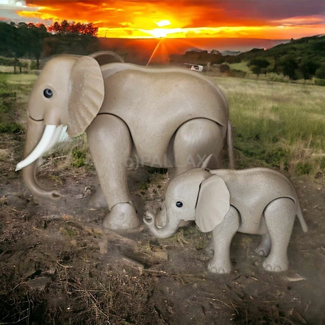 LOT PLAYMOBIL ÉLÉPHANT Et Son Petit - 3493 Vintage de 1982 EUR 33,00