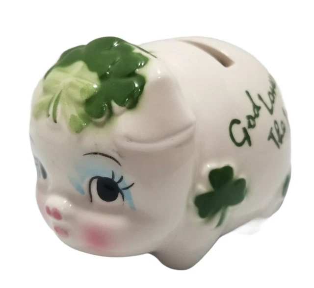 VINTAGE LEFTON CHINA MADE IN JAPAN "God Loves The Irish" PIGGY BANK