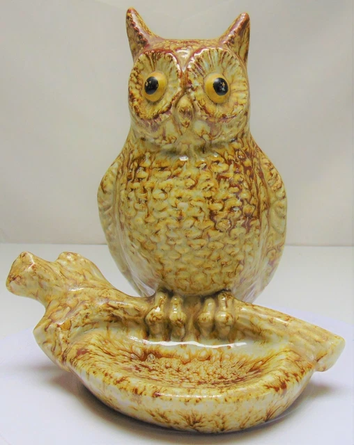 Vintage 60s MCM Slipform Ceramic Owl Ring Dish Planter Drip Glaze Calif #9046