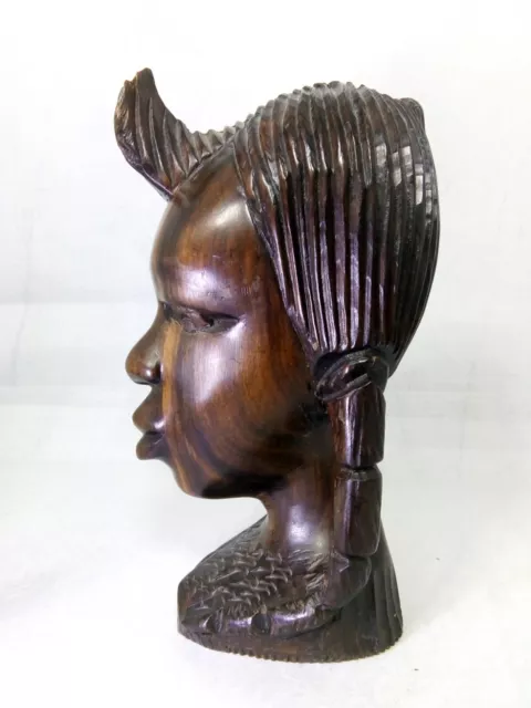 Vintage Hand Carved Wood Woman Sculpture African Art Head Statue Bust 8" tall