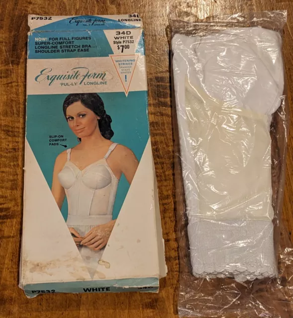 Vtg 1960's NIB Exquisite Form FUL-LY Longline Bullet Bra White 34D Style P7532