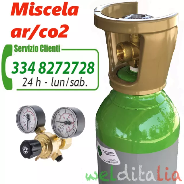 Bombola Ricaricabile 14 Lt. 200 Bar Miscela Argon Co2 Riduttore Pressione Carica