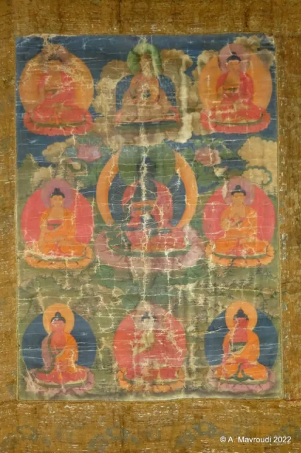 Tibetan Thangka Bodhisattvas 8 Great Rare Antique 18th Century or Earlier #