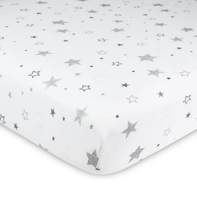 Sábana de juego de punto de algodón de American Baby Co. - gris súper estrellas