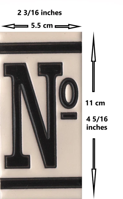 11cm x 5.5cm French Hand-painted Ceramic White Number Tiles & Metal Frames 3